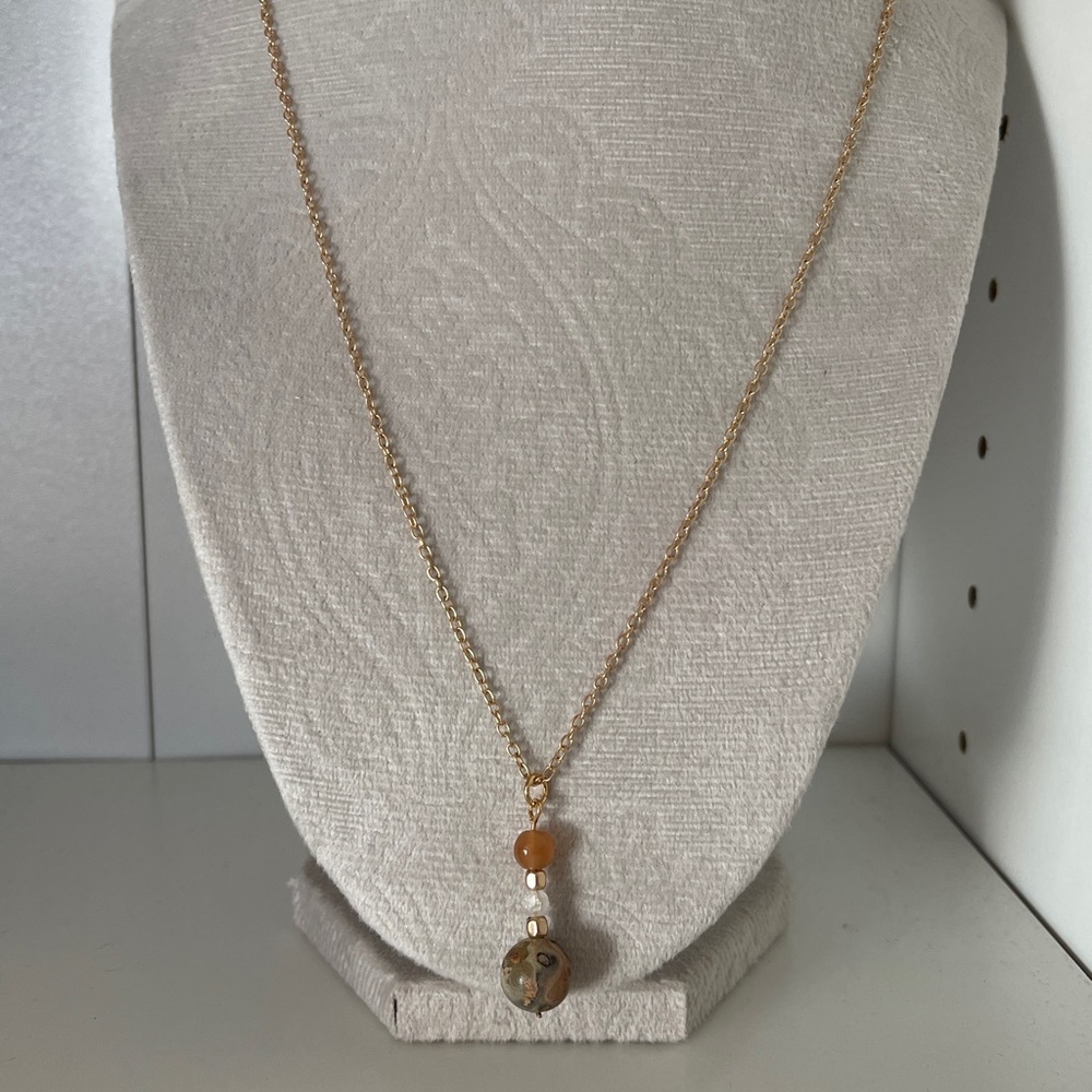Handcrafted Elegant Gold and Brown Beaded Necklace